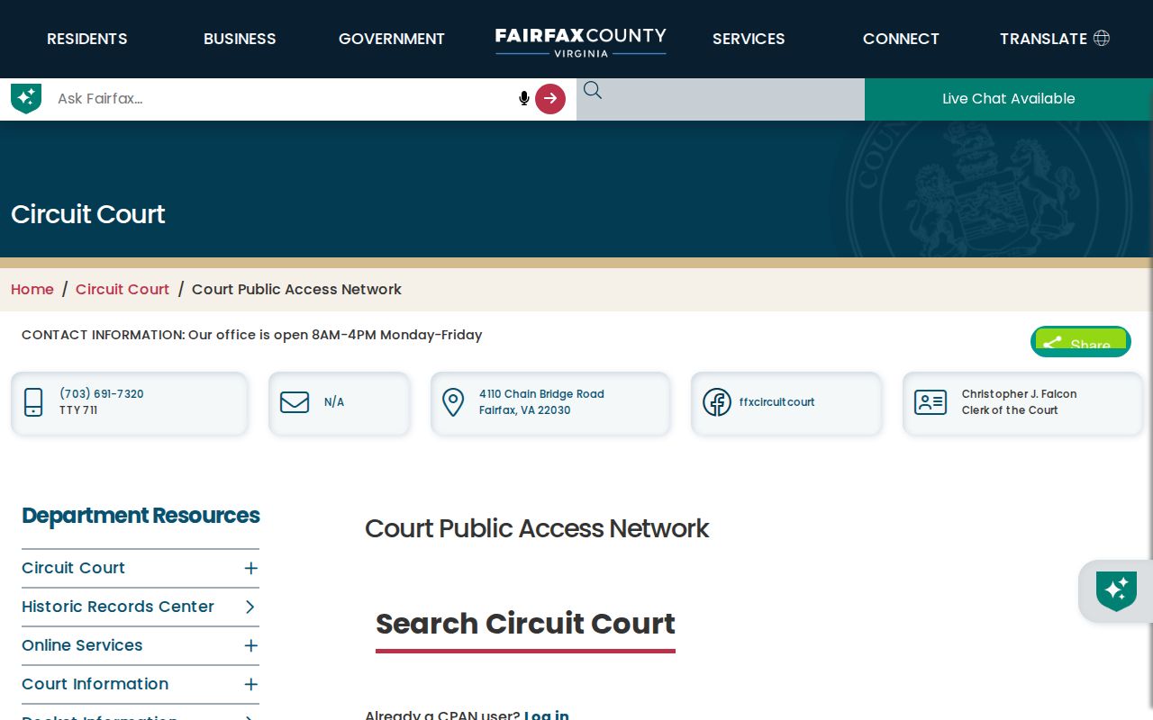 Lorton resident lookup Fairfax CPAN access page