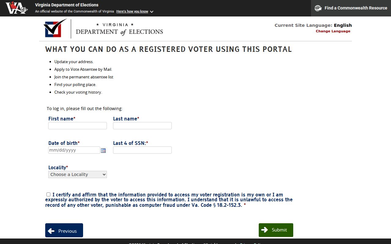 Lorton resident lookup Virginia voter status form